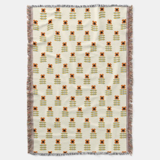 スカンジナビアの刺激を受けたなオレンジ花パターン スローブランケット (正面縦)