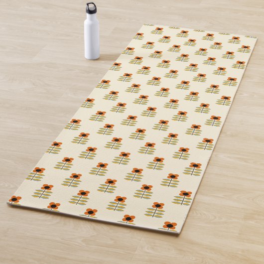 スカンジナビアの刺激を受けたなオレンジ花パターン ヨガマット (インサイチュ)