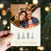 スカンジナビアの可愛いクリスマスツリー 箔シーズンカード