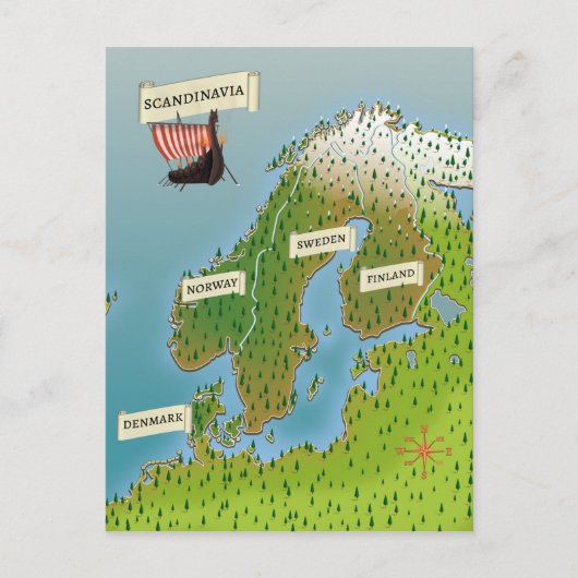 スカンジナビアの地図 ポストカード (正面)