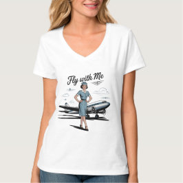 スカンジナビアの女性客室乗務員 Vネック Tシャツ