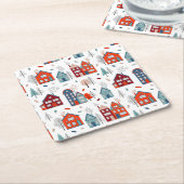 スカンジナビアの家の民芸パターン スクエアペーパーコースター (アングル)