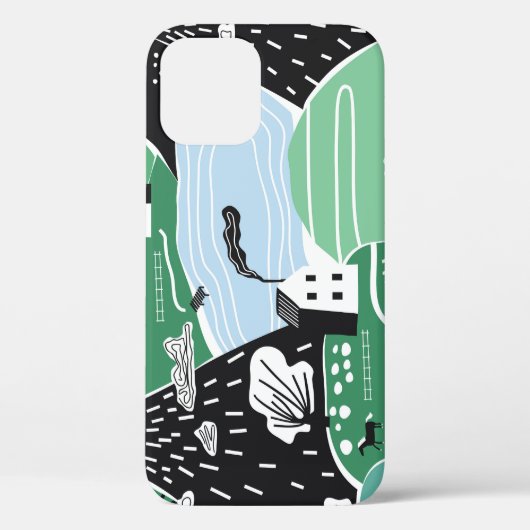スカンジナビアの家、木、山のイラストレーション Case-Mate iPhoneケース (裏面)