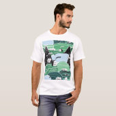 スカンジナビアの家、木、山のイラストレーション Tシャツ (正面フル)