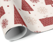 スカンジナビアの木と雪の結晶の冬のクリスマス ラッピングペーパー (ロールコーナー)