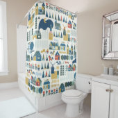 スカンジナビアの村:パステルコージーパターン。 シャワーカーテン (インサイチュ)