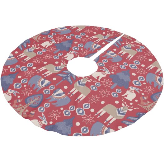 スカンジナビアの森の冬のクリスマスディアー ブラッシュドポリエステルツリースカート (アングル)