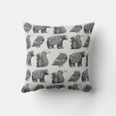 スカンジナビアの森の動物アートグレーパターン クッション (裏面)