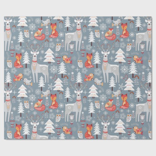 スカンジナビアの森林の動物のクリスマスホリデー ラッピングペーパー (フラット)