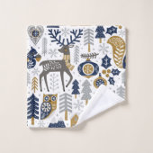 スカンジナビアの森林の動物の雪の結晶クリスマス バスタオルセット (ウォッシュタオル)