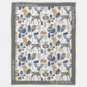 スカンジナビアの森林の動物の雪の結晶クリスマス フリースブランケット (正面)