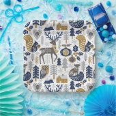 スカンジナビアの森林の動物の雪の結晶クリスマス ペーパープレート (パーティー)