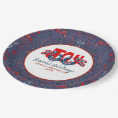 スカンジナビアの民俗アートのクリスマスプレート 赤と青の鳥 ペーパープレート (アングル)