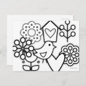 スカンジナビアの民俗アート ミニマル イラスト ポストカード (正面/裏面)