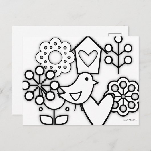 スカンジナビアの民俗アート ミニマル イラスト ポストカード (正面/裏面)