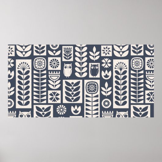 スカンジナビアの民俗芸術のシームレスなヴィンテージパターン ポスター (正面)