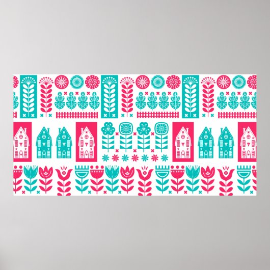 スカンジナビアの民俗芸術のシームレスなヴィンテージパターン ポスター (正面)