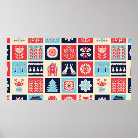 スカンジナビアの民俗芸術のシームレスなヴィンテージパターン ポスター (正面)