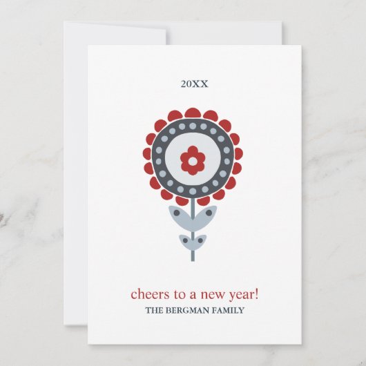 スカンジナビアの民俗芸術の花と2枚の写真のクリスマスカード シーズンカード (正面)