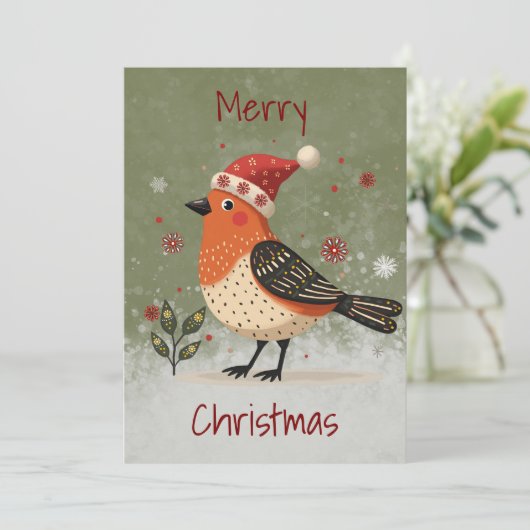 スカンジナビアの民俗芸術スタイルのシンプルなホリデーカード シーズンカード (スタンド正面)