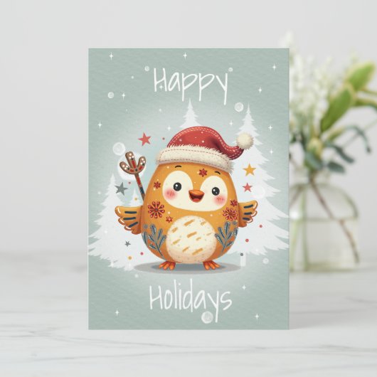 スカンジナビアの民俗芸術スタイルのフラットホリデーカード シーズンカード (スタンド正面)