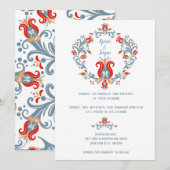 スカンジナビアの民俗芸術 ウェディング招待状 青 招待状 (正面/裏面)