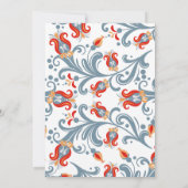 スカンジナビアの民俗芸術 ウェディング 招待状 青 (裏面)