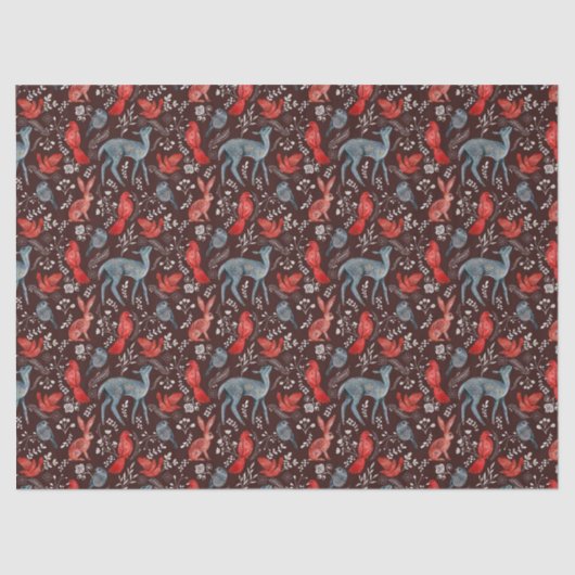 スカンジナビアの民芸クリスマス動物が茶色 薄葉紙 (正面)