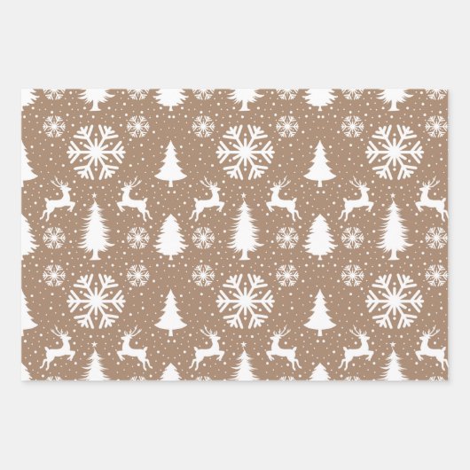 スカンジナビアの茶色と白 ラッピングペーパーシート (正面)
