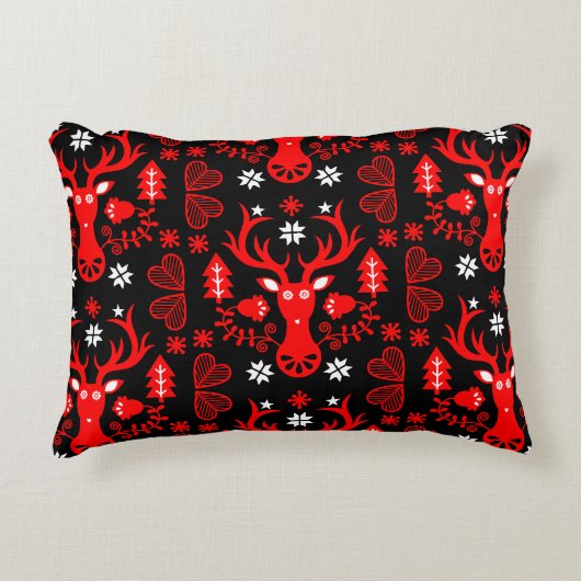 スカンジナビアの赤いクリスマスの鹿 アクセントクッション (正面)