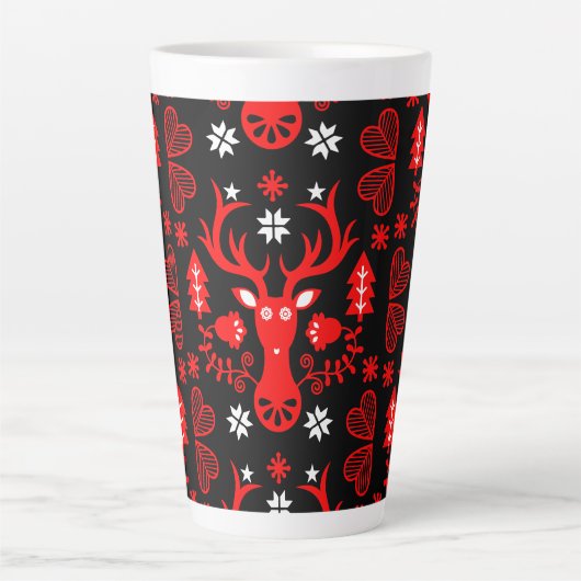 スカンジナビアの赤いクリスマスの鹿 カフェラテマグ (正面)