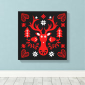 スカンジナビアの赤いクリスマスの鹿 キャンバスプリント (インサイチュ (ウッドフロア))