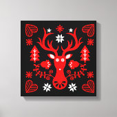 スカンジナビアの赤いクリスマスの鹿 キャンバスプリント (正面)