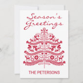 スカンジナビアの赤い民俗芸術のクリスマスツリーカレンダー シーズンカード (正面)