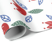 スカンジナビアの赤く青い花パターンクリスマス ラッピングペーパー (ロールコーナー)