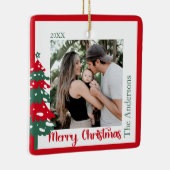 スカンジナビアの赤と緑のワンフォトメリークリスマス セラミックオーナメント (右)