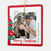 スカンジナビアの赤と緑のワンフォトメリークリスマス セラミックオーナメント (左)