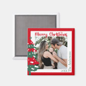 スカンジナビアの赤と緑のワンフォトメリークリスマス マグネット (正面/裏面)