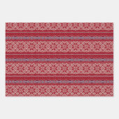 スカンジナビアの赤と青の冬のセーターのパターン ラッピングペーパーシート (正面)