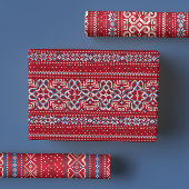 スカンジナビアの赤と青の冬のセーターのパターン ラッピングペーパーシート