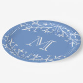 スカンジナビアの青および白くスタイリッシュなモノグラム ペーパープレート (アングル)