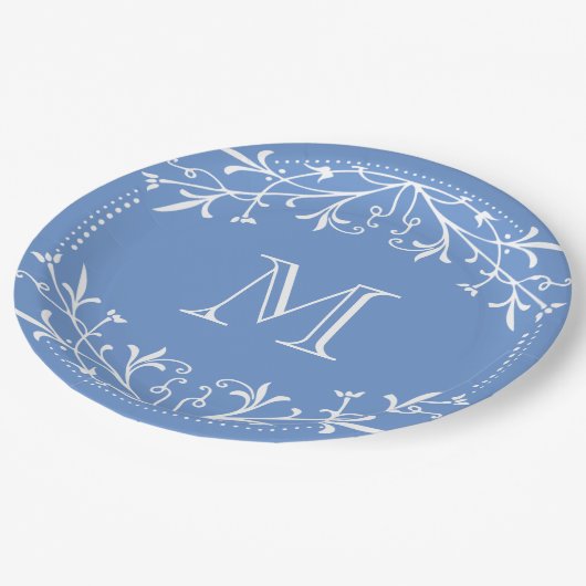 スカンジナビアの青および白くスタイリッシュなモノグラム ペーパープレート