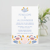 スカンジナビアの青と黄色の花のウェディング 招待状 (スタンド正面)