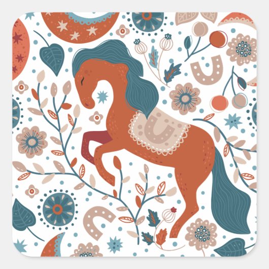スカンジナビアの馬かわいい スクエアシール (正面)