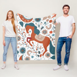 スカンジナビアの馬かわいい フリースブランケット