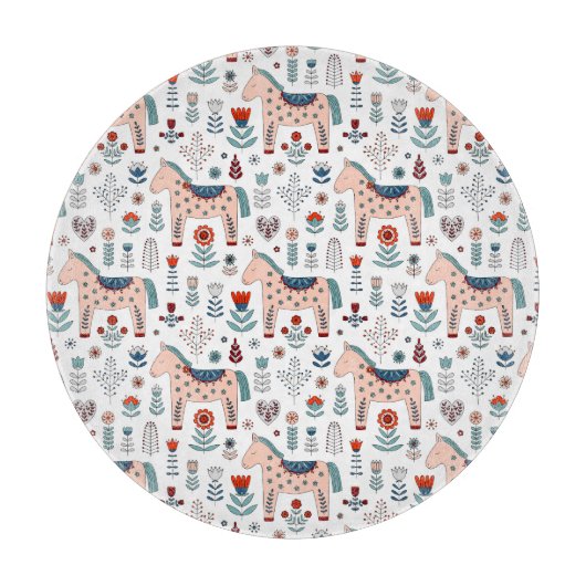 スカンジナビアの馬の民芸パターン カッティングボード (正面)