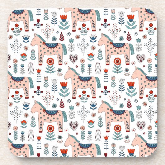 スカンジナビアの馬の民芸パターン コースター (正面)