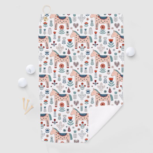 スカンジナビアの馬の民芸パターン ゴルフタオル (インサイチュ)