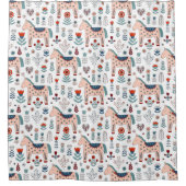 スカンジナビアの馬の民芸パターン シャワーカーテン (正面)