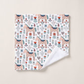 スカンジナビアの馬の民芸パターン バスタオルセット (ウォッシュタオル)